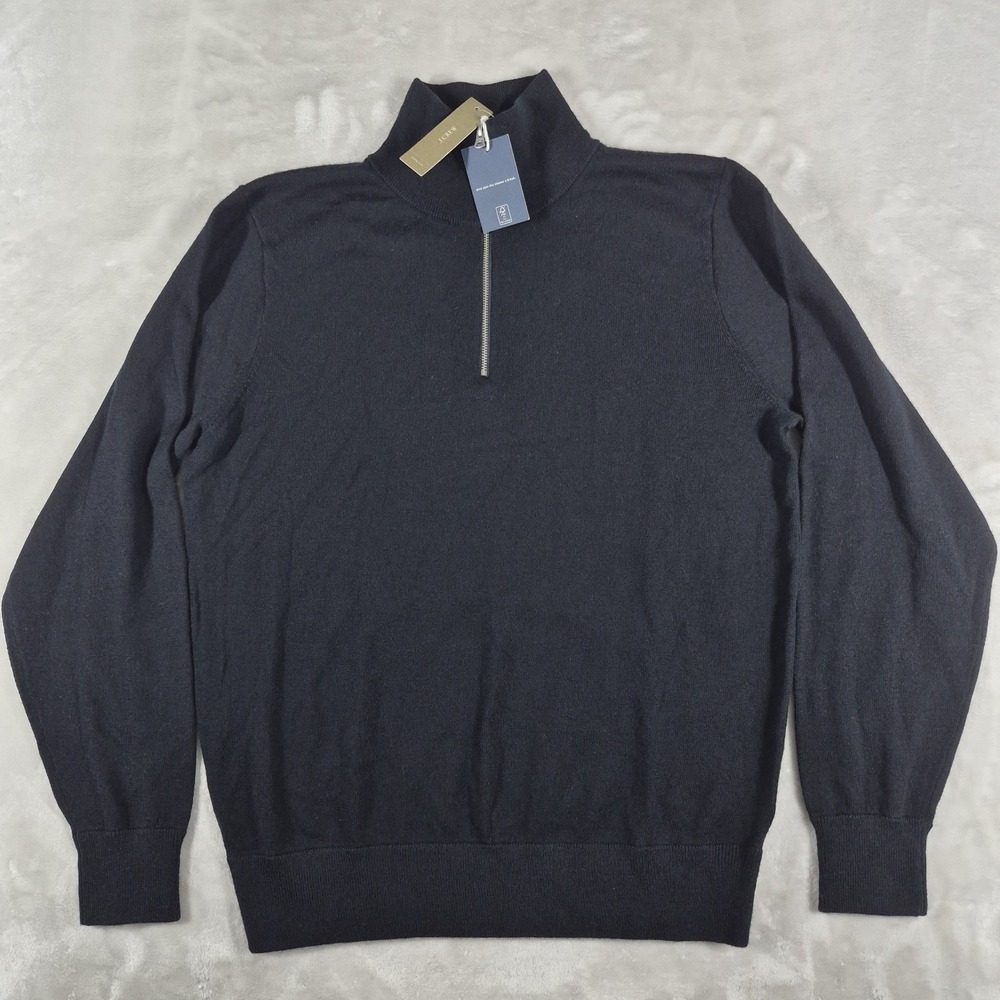 J Crew 100% Merino Wool Quarter Zip Sweater Men's Medium Black Comfort NWT